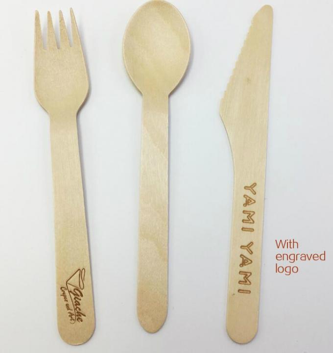 140mm 160mm Birch Disposable Spoon Fork Knife Set Cottoli in legno per la stampa su misura 4