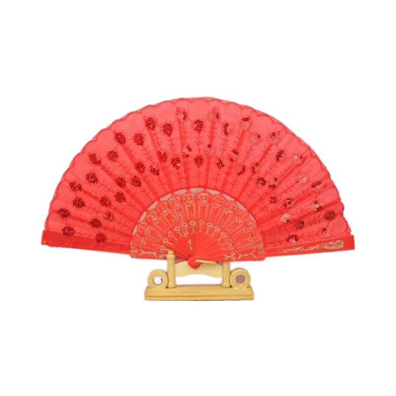 Eco-Friendly Plastic Folding Hand Fan with ROMANCE Style for Promotional Activities in 21cm/23cm/26.5cm/33cm Sizes and 100 Pcs MOQ